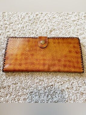 Tan Brown Bifold Wallet Western Whipstitch Handmade Vintage Card ID Cash